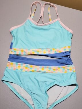 Matilda Jane Light Aqua Two-Piece Swim Set with Pastel Hex Trim
